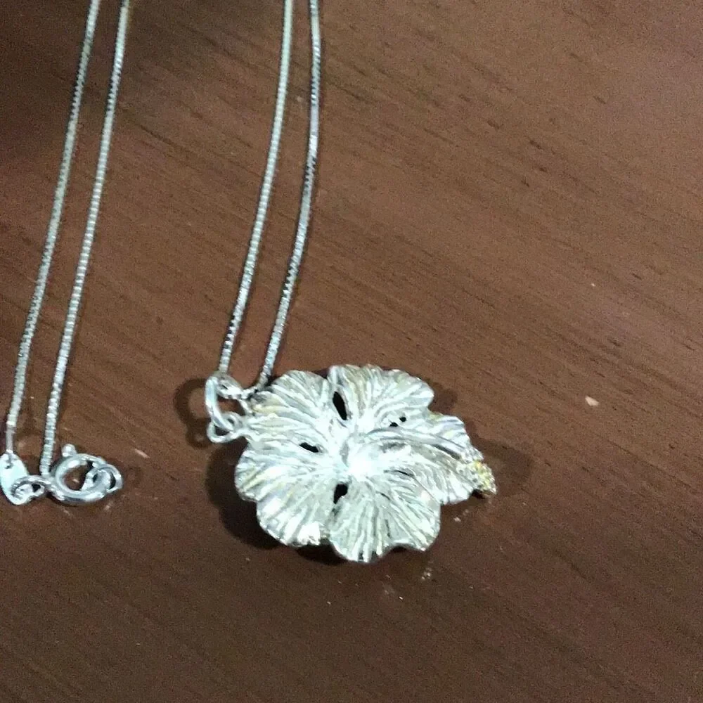 Hibiscus Flower Sterling Silver Pendant, 18